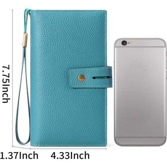 Wallet RFID Blocking Leather Wallets Credit Card Organizer with Checkbook Holder - Picture 5 of 7